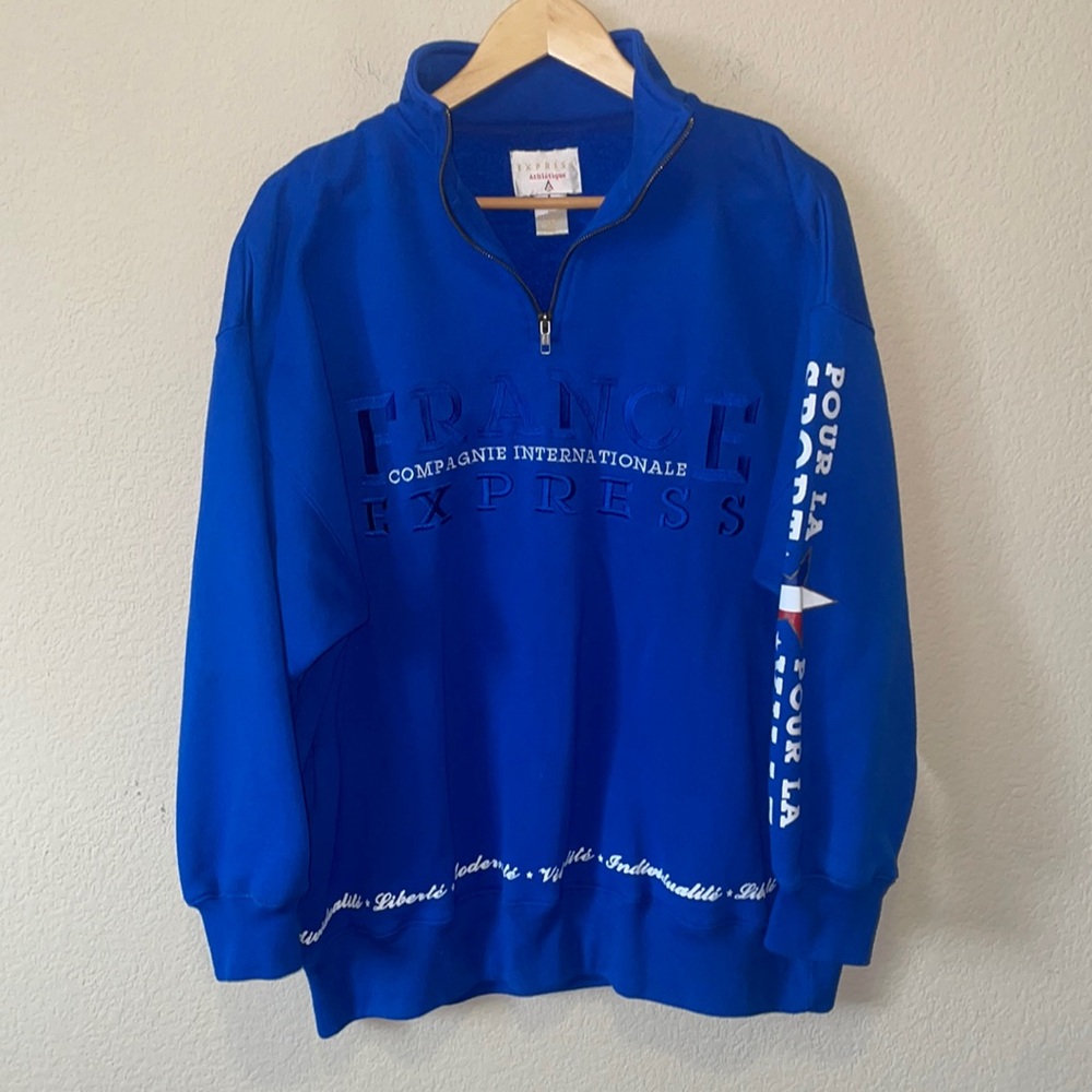 France Express half zip blue embroidered sweater